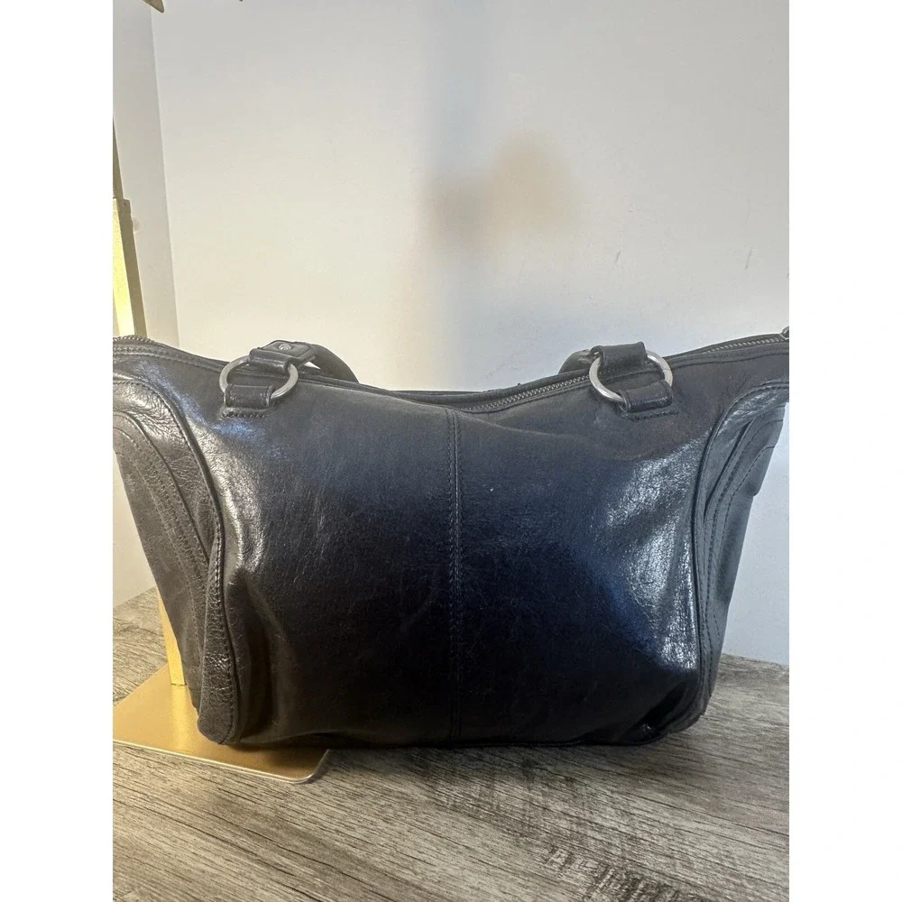 THE SAK CASUAL CLASSICS BLACK LEATHER CROCHET HANDBAG Purse